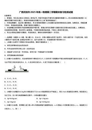 广西河池市2025年高一物理第二学期期末复习检测试题含解析