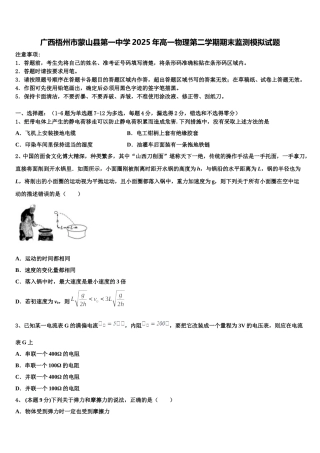 广西梧州市蒙山县第一中学2025年高一物理第二学期期末监测模拟试题含解析