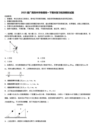 2025届广西贺州市物理高一下期末复习检测模拟试题含解析