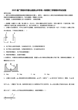 2025届广西梧州市蒙山县蒙山中学高一物理第二学期期末考试试题含解析