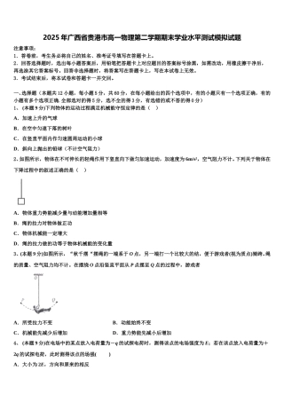 2025年广西省贵港市高一物理第二学期期末学业水平测试模拟试题含解析