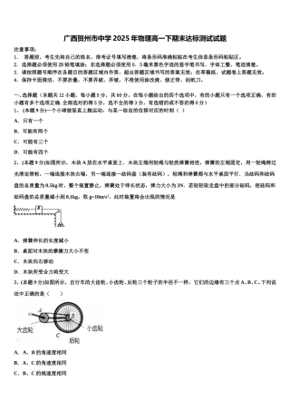 广西贺州市中学2025年物理高一下期末达标测试试题含解析