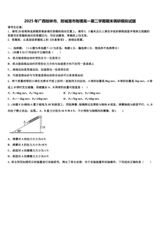 2025年广西桂林市、防城港市物理高一第二学期期末调研模拟试题含解析