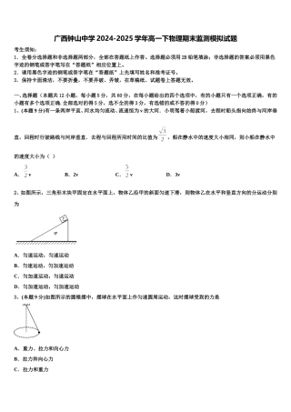 广西钟山中学2024-2025学年高一下物理期末监测模拟试题含解析