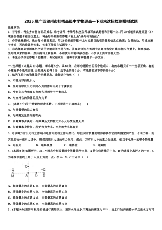2025届广西贺州市桂梧高级中学物理高一下期末达标检测模拟试题含解析
