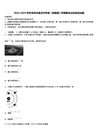 2024-2025学年来宾市重点中学高一物理第二学期期末达标测试试题含解析