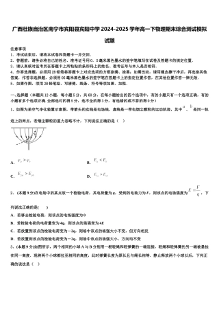广西壮族自治区南宁市宾阳县宾阳中学2024-2025学年高一下物理期末综合测试模拟试题含解析