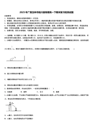 2025年广西玉林市陆川县物理高一下期末复习检测试题含解析
