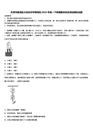 天津市静海区大邱庄中学等四校2025年高一下物理期末综合测试模拟试题含解析