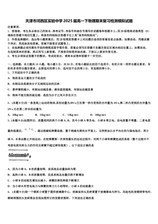 天津市河西区实验中学2025届高一下物理期末复习检测模拟试题含解析