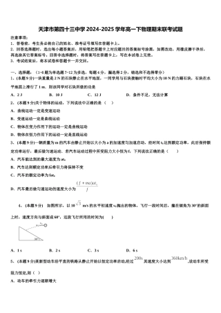 天津市第四十三中学2024-2025学年高一下物理期末联考试题含解析