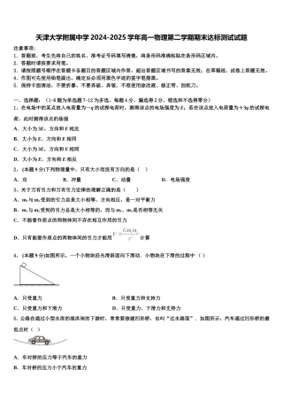 天津大学附属中学2024-2025学年高一物理第二学期期末达标测试试题含解析