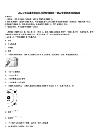 2025年天津市新四区示范校物理高一第二学期期末检测试题含解析