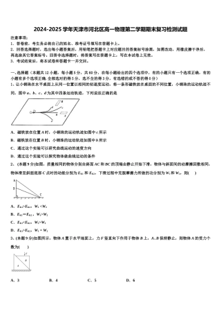 2024-2025学年天津市河北区高一物理第二学期期末复习检测试题含解析