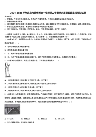2024-2025学年北京市首师附高一物理第二学期期末质量跟踪监视模拟试题含解析
