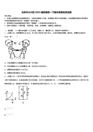 北京市大兴区2025届物理高一下期末质量检测试题含解析