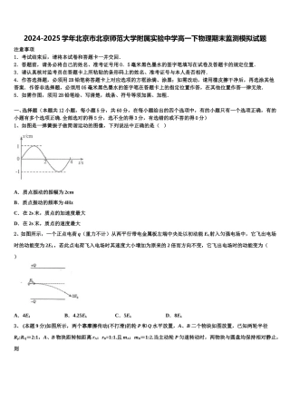 2024-2025学年北京市北京师范大学附属实验中学高一下物理期末监测模拟试题含解析
