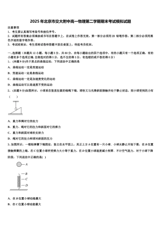 2025年北京市交大附中高一物理第二学期期末考试模拟试题含解析