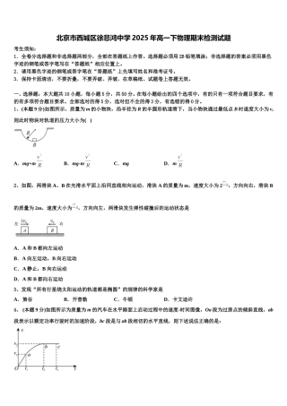 北京市西城区徐悲鸿中学2025年高一下物理期末检测试题含解析