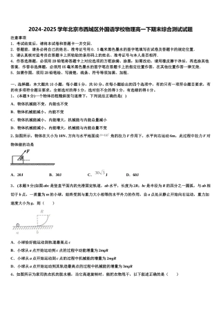 2024-2025学年北京市西城区外国语学校物理高一下期末综合测试试题含解析