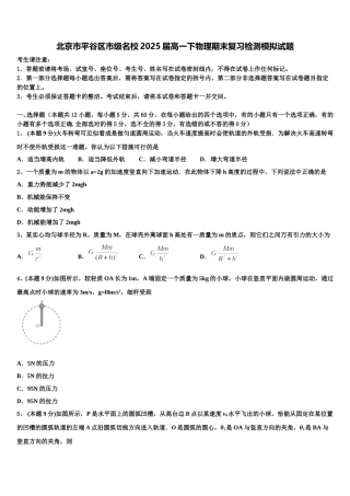 北京市平谷区市级名校2025届高一下物理期末复习检测模拟试题含解析