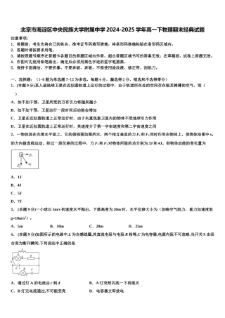 北京市海淀区中央民族大学附属中学2024-2025学年高一下物理期末经典试题含解析