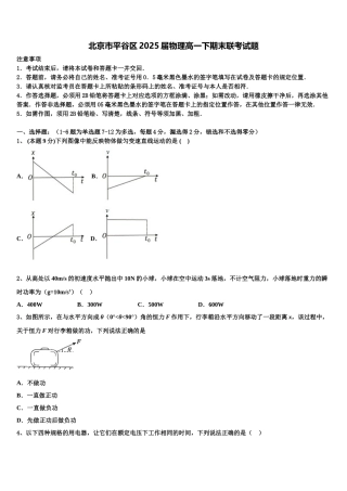 北京市平谷区2025届物理高一下期末联考试题含解析