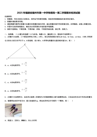 2025年福建省福州市第一中学物理高一第二学期期末检测试题含解析