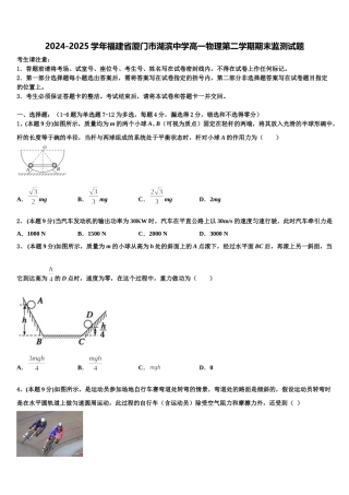 2024-2025学年福建省厦门市湖滨中学高一物理第二学期期末监测试题含解析