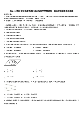 2024-2025学年福建省厦门海沧实验中学物理高一第二学期期末监测试题含解析