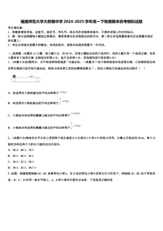 福建师范大学大附属中学2024-2025学年高一下物理期末统考模拟试题含解析