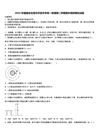 2025年福建省龙海市浮宫中学高一物理第二学期期末调研模拟试题含解析