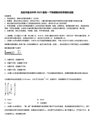 龙岩市重点中学2025届高一下物理期末统考模拟试题含解析