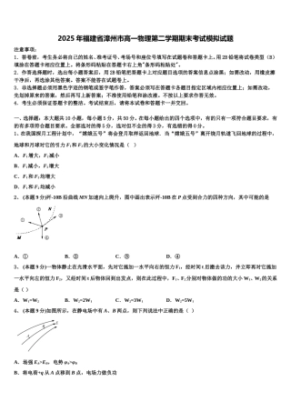 2025年福建省漳州市高一物理第二学期期末考试模拟试题含解析