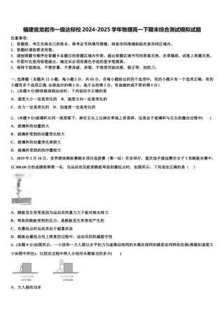 福建省龙岩市一级达标校2024-2025学年物理高一下期末综合测试模拟试题含解析