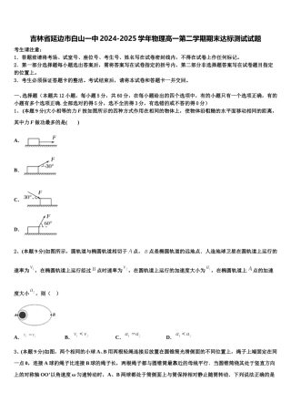 吉林省延边市白山一中2024-2025学年物理高一第二学期期末达标测试试题含解析