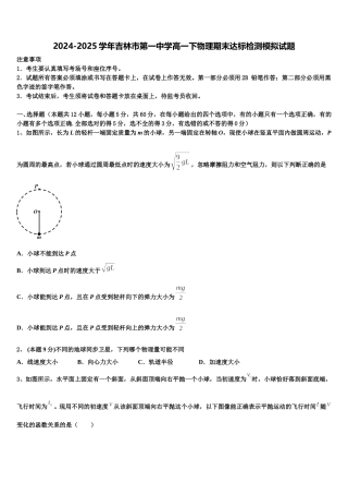 2024-2025学年吉林市第一中学高一下物理期末达标检测模拟试题含解析