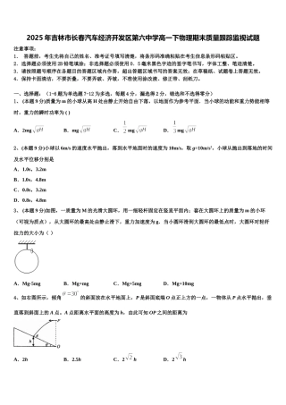 2025年吉林市长春汽车经济开发区第六中学高一下物理期末质量跟踪监视试题含解析