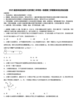 2025届吉林省白城市大安市第二中学高一物理第二学期期末综合测试试题含解析