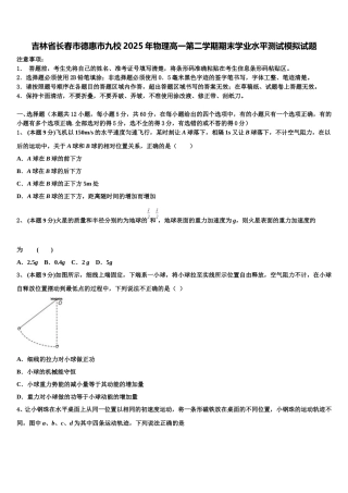 吉林省长春市德惠市九校2025年物理高一第二学期期末学业水平测试模拟试题含解析
