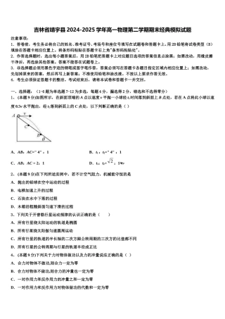 吉林省靖宇县2024-2025学年高一物理第二学期期末经典模拟试题含解析