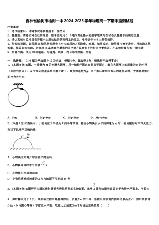 吉林省榆树市榆树一中2024-2025学年物理高一下期末监测试题含解析