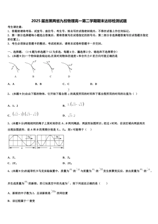 2025届吉黑两省九校物理高一第二学期期末达标检测试题含解析