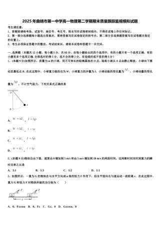 2025年曲靖市第一中学高一物理第二学期期末质量跟踪监视模拟试题含解析