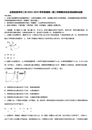 云南省普洱市二中2024-2025学年物理高一第二学期期末综合测试模拟试题含解析