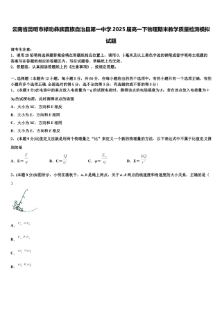 云南省昆明市禄劝彝族苗族自治县第一中学2025届高一下物理期末教学质量检测模拟试题含解析