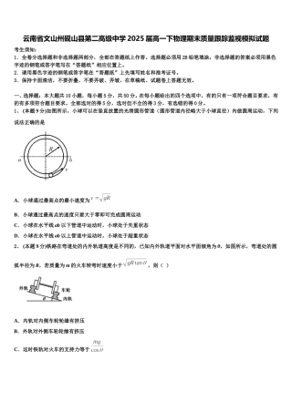 云南省文山州砚山县第二高级中学2025届高一下物理期末质量跟踪监视模拟试题含解析