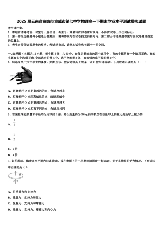 2025届云南省曲靖市宣威市第七中学物理高一下期末学业水平测试模拟试题含解析