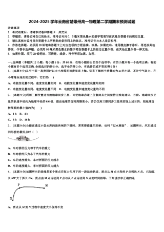 2024-2025学年云南省楚雄州高一物理第二学期期末预测试题含解析