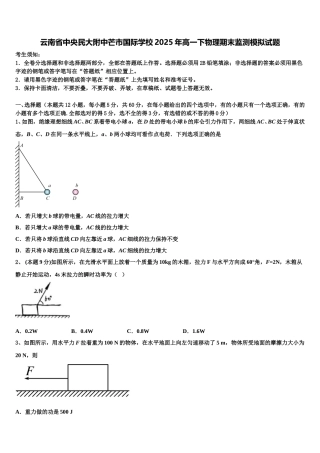 云南省中央民大附中芒市国际学校2025年高一下物理期末监测模拟试题含解析